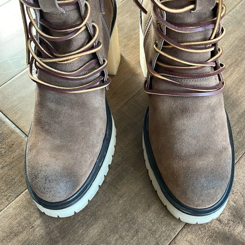 Free People Dylan Lace-Up Boots Platform Heel Brown Suede NWOB EU 40 US 10